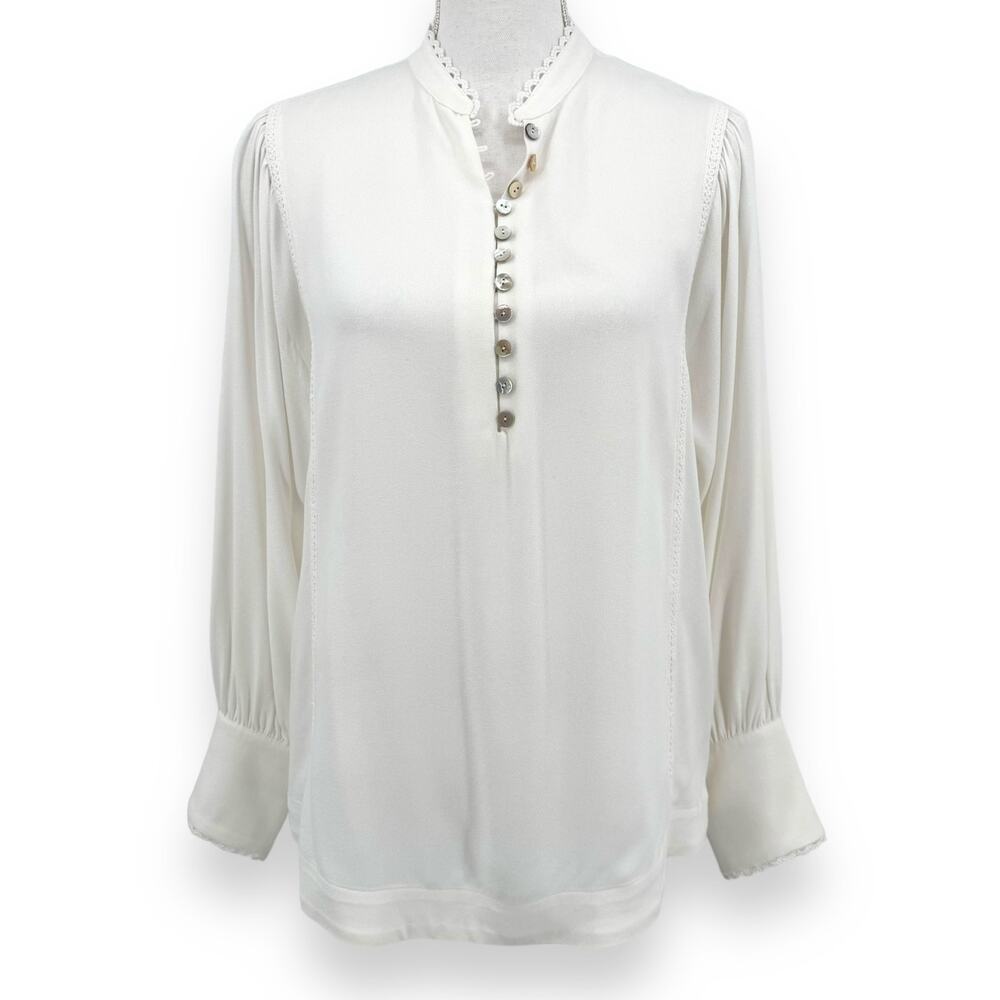 Soft Surroundings Prairie Shell Button Popover Blouse Women's XS Ivory Boho